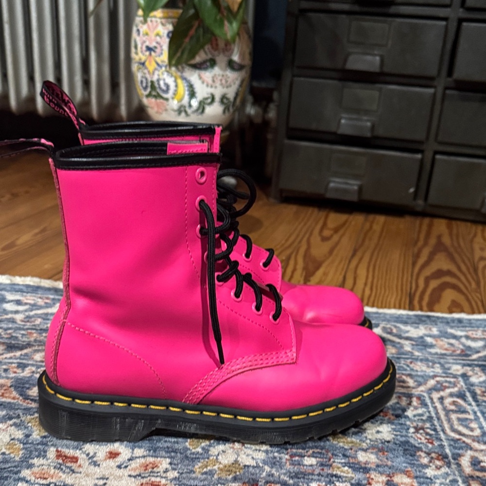 Dr. Martens Hot Pink Combat Boots with Black Trim